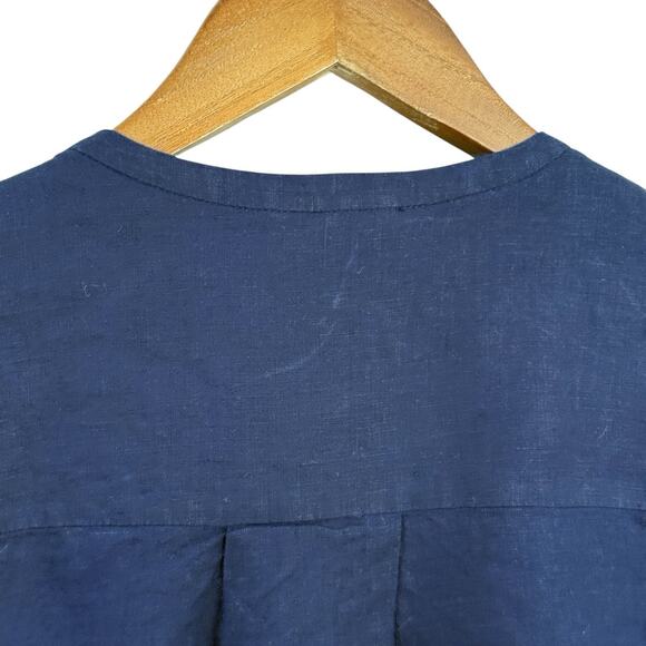 Eileen Fisher Navy Blue 100% Irish Linen Long Sleeve Button Up Shirt Womens XL - Picture 9 of 12